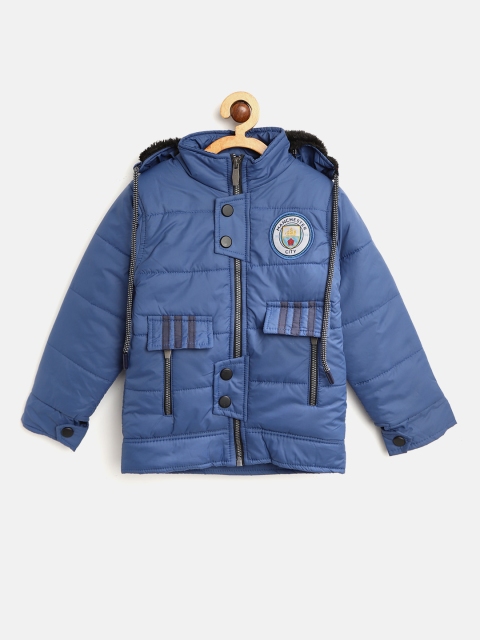 

GAME BEGINS Boys Blue Solid Padded Jacket with Detachable Hood