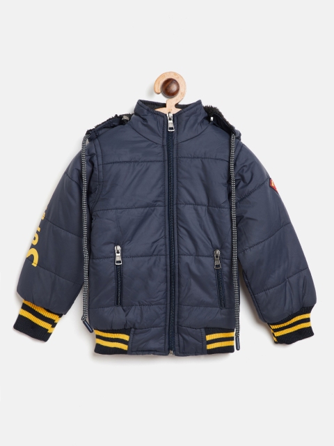 

GAME BEGINS Boys Navy Blue Solid Hooded Bomber Jacket
