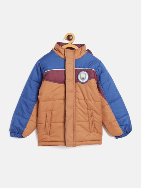 

GAME BEGINS Boys Brown & Blue Colourblocked Hooded Padded Jacket