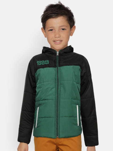 

GAME BEGINS Boys Green & Black Colourblocked Hooded Padded Jacket