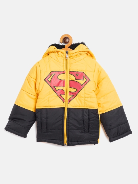 

GAME BEGINS Boys Yellow & Black Colourblocked Hooded Padded Jacket