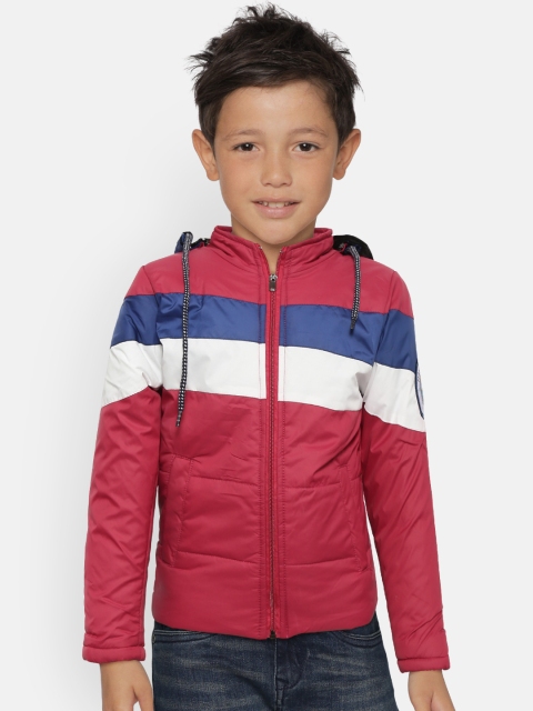 

GAME BEGINS Boys Red & White Colourblocked Padded Jacket with Detachable Hood