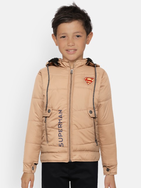 

GAME BEGINS Boys Beige Solid Padded Jacket with Detachable Hood