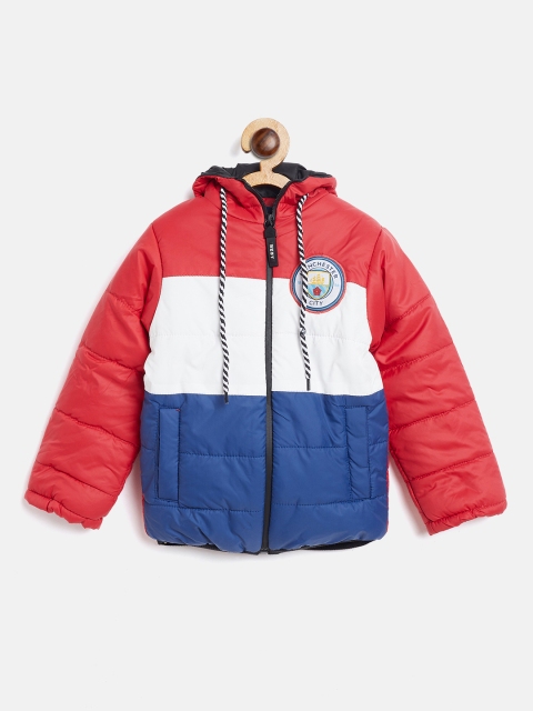 

GAME BEGINS Boys Navy Blue & White Colourblocked Hooded Padded Jacket, Red