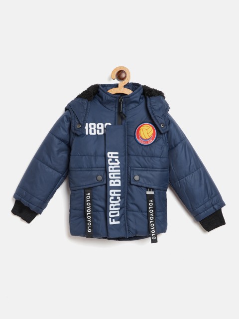 

GAME BEGINS Boys Navy Blue Solid Padded Jacket with Detachable Hood
