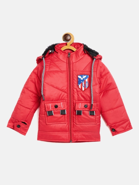 

GAME BEGINS Boys Red Solid Padded Jacket with Detachable Hood