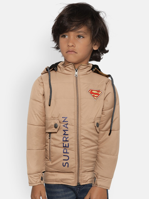 

GAME BEGINS Boys Beige Solid Hooded Padded Jacket