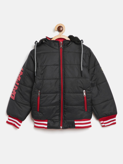 

GAME BEGINS Boys Black Solid Hooded Bomber Jacket