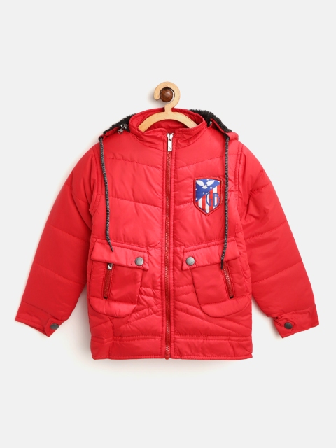 

GAME BEGINS Boys Red Solid Padded Jacket with Detachable Hood