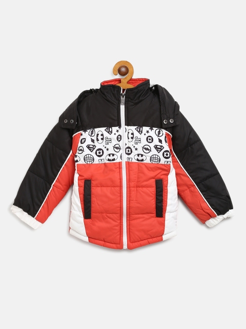 

GAME BEGINS Boys Black & Coral Red Printed Hooded Padded Jacket
