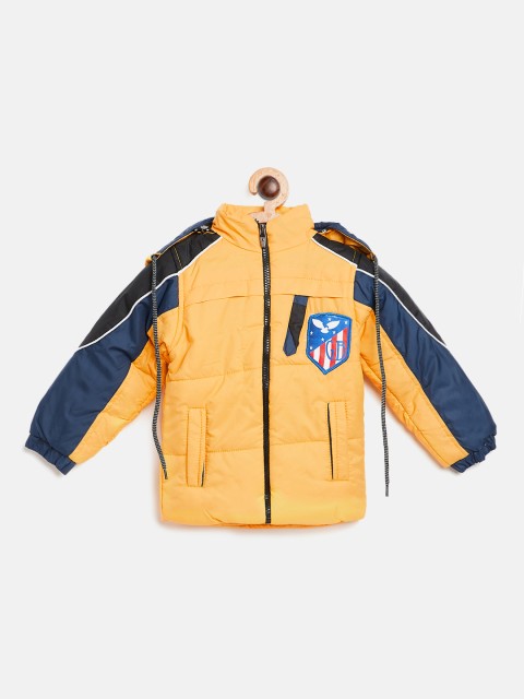 

GAME BEGINS Boys Yellow Solid Padded Jacket with Detachable Hood