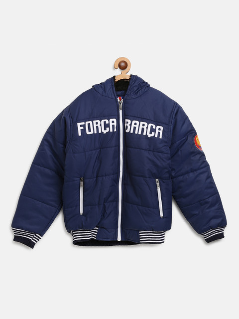 

GAME BEGINS Boys Navy Blue Printed Detail Hooded Bomber Jacket