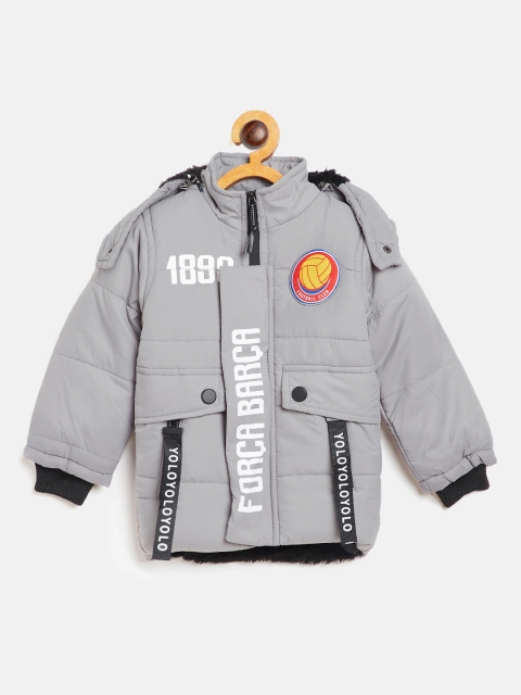 

GAME BEGINS Boys Grey Solid Padded Jacket with Detachable Hood