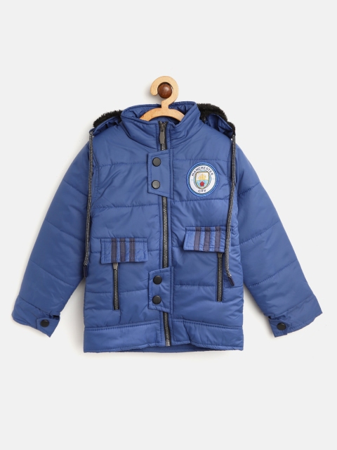 

GAME BEGINS Boys Blue Solid Padded Jacket with Detachable Hood