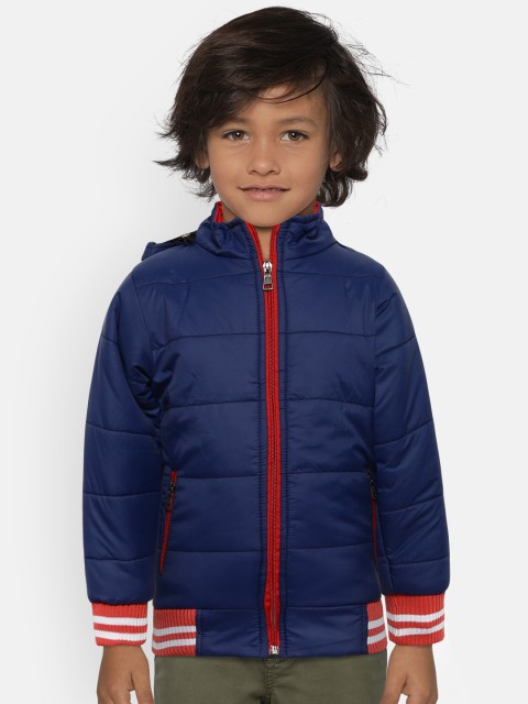 

GAME BEGINS Boys Navy Blue Solid Hooded Bomber