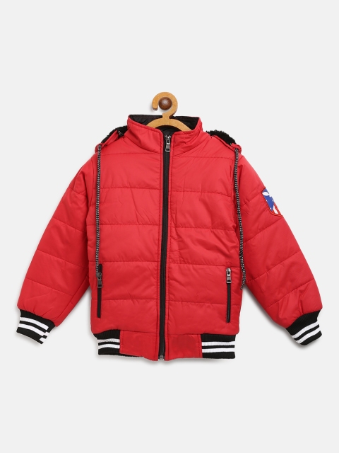

GAME BEGINS Boys Red Solid Hooded Bomber Jacket