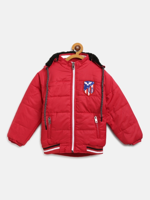 

GAME BEGINS Boys Red Solid Hooded Bomber Jacket