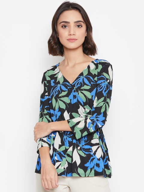 

Vero Moda Women Black & Blue Floral Printed Wrap Top