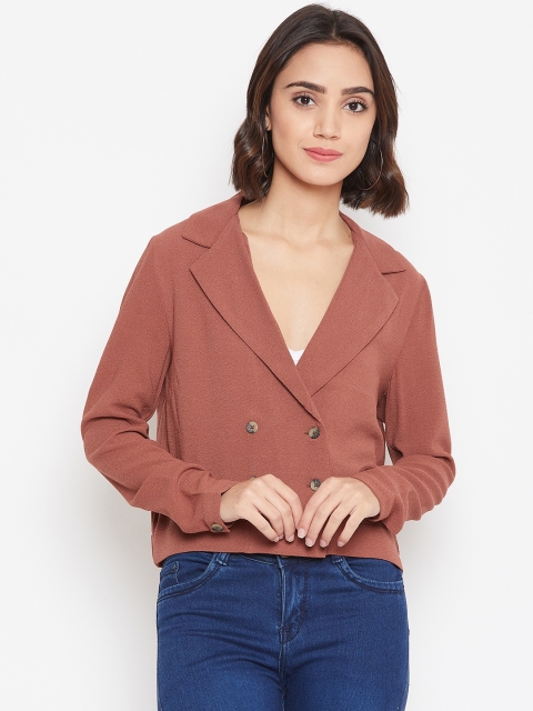 

Vero Moda Women Rust Brown Tailored Fit Solid Double Breasted Short Jacket