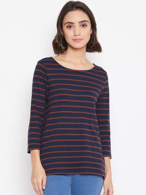 

Vero Moda Women Navy Blue & Rust Red Striped Round Neck T-shirt