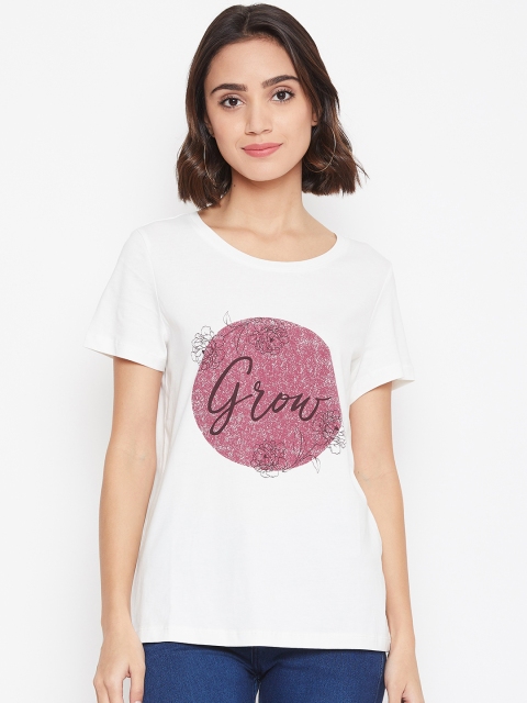 

Vero Moda Women White Printed Round Neck T-shirt