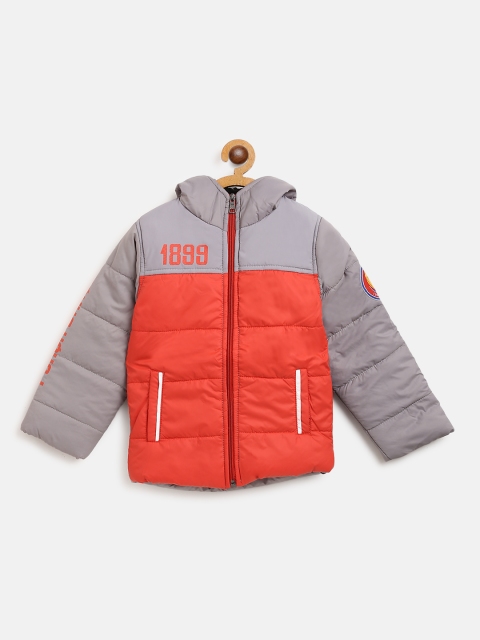 

GAME BEGINS Boys Orange & Grey Colourblocked Hooded Padded Jacket
