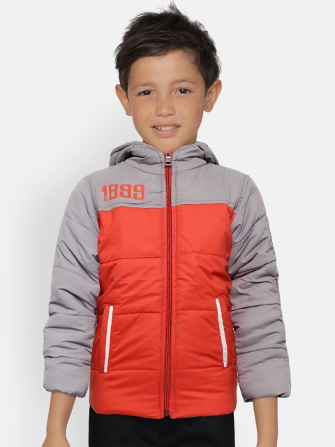 

GAME BEGINS Boys Orange & Grey Colourblocked Hooded Padded Jacket