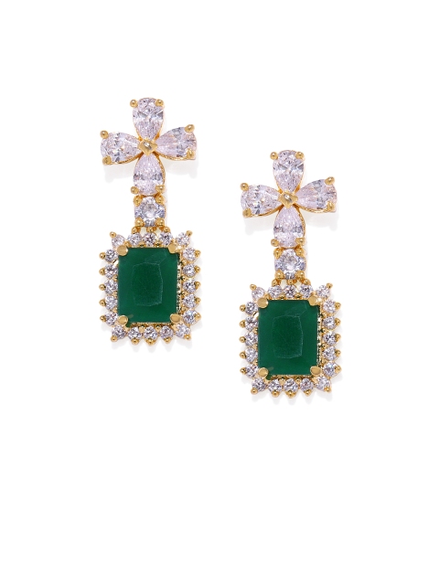 

Alamod Gold-Plated & Green Geometric Drop Earrings