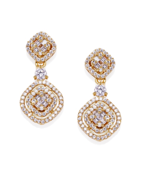 

Alamod Gold-Toned & White Teardrop Shaped Drop Earrings