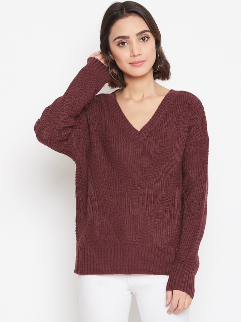 

Vero Moda Women Burgundy Self Design Sweater