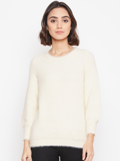 

Vero Moda Women Off-White Self Design Fuzzy Sweater