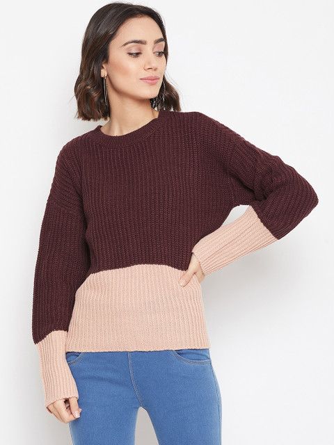 

Vero Moda Women Burgundy & Pink Colourblocked Sweater