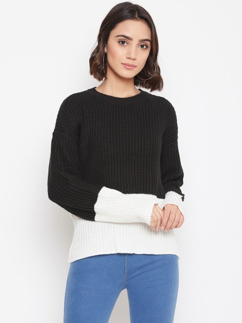 

Vero Moda Women Black & White Colourblocked Sweater
