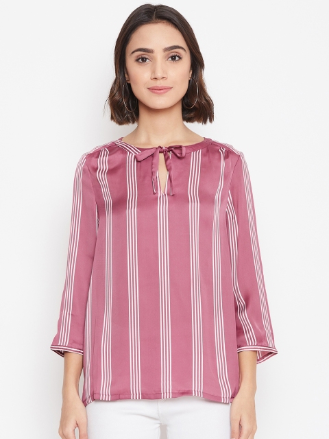 

Vero Moda Women Pink & White Satin Finish Striped Top