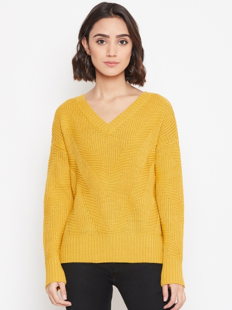 

Vero Moda Women Mustard Yellow Self Design Sweater