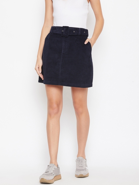 

Vero Moda Women Navy Blue Solid Corduroy A-Line Skirt