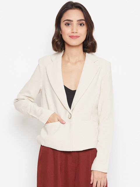 

Vero Moda Women Off-White Solid Single-Breasted Tailored Fit Casual Blazer