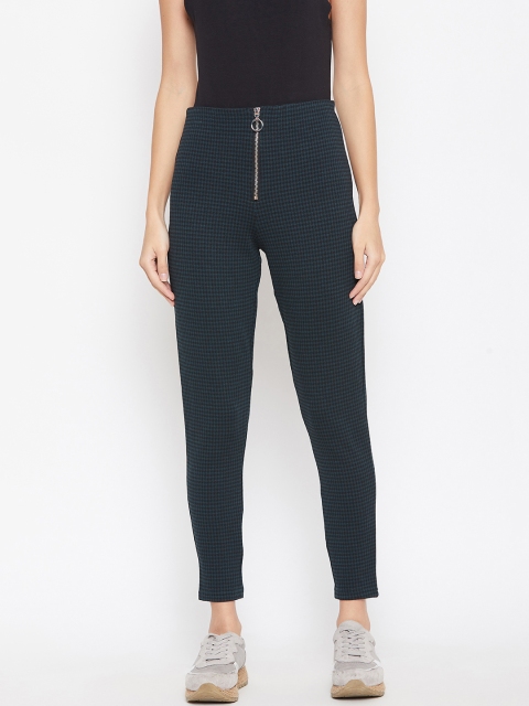 

Vero Moda Women Green & Black Checked Cropped Treggings