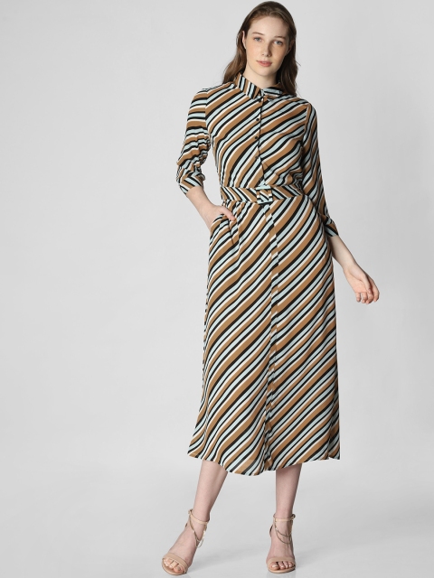 

Vero Moda Women Brown & Black Striped Shirt Dress