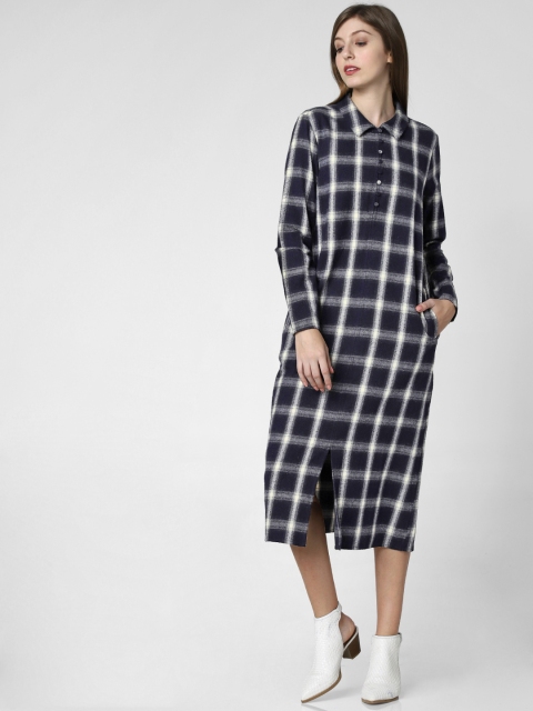 

Vero Moda Women Navy Blue & Off-White Checked T-shirt Dress
