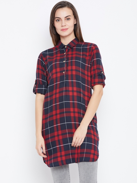 

One Femme Women Red & Navy Blue Checked Tunic