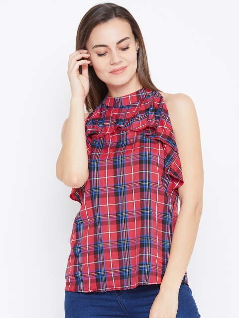 

One Femme Women Red & Blue Checked Top