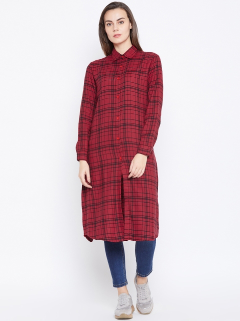 

One Femme Women Red & Black Checked Tunic