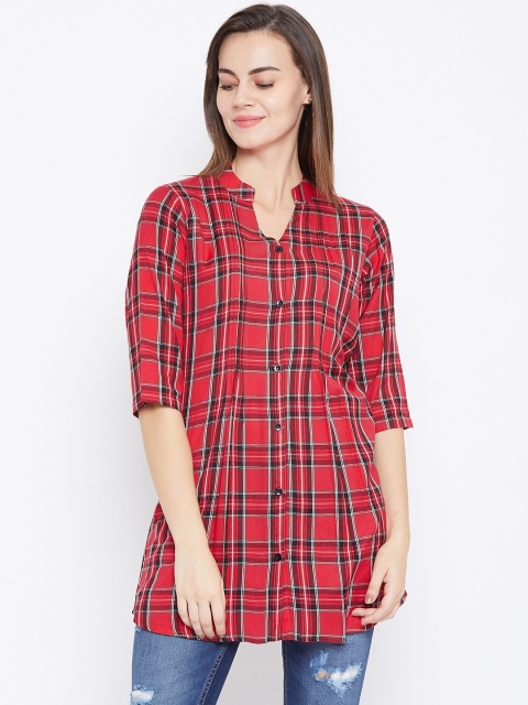 

One Femme Women Red & Black Checked Tunic
