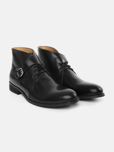 

Carlton London Men Black Solid Leather Mid-Top Flat Boots