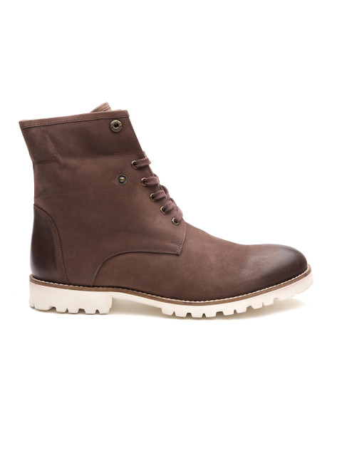 

Carlton London Men Coffee Brown Solid Mid-Top Flat Boots