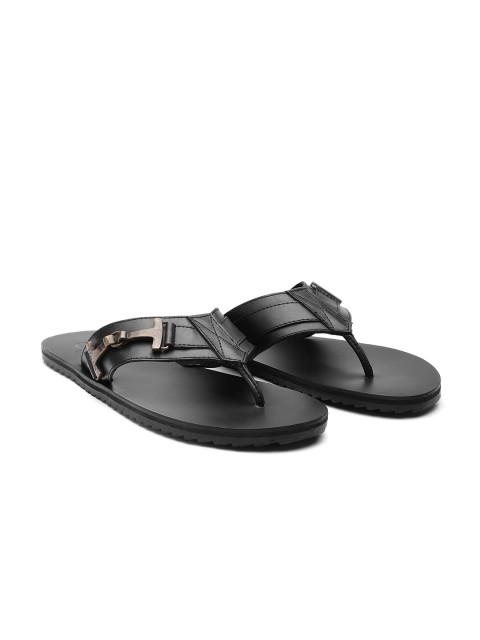 

Carlton London Men Black Solid Leather Comfort Sandals