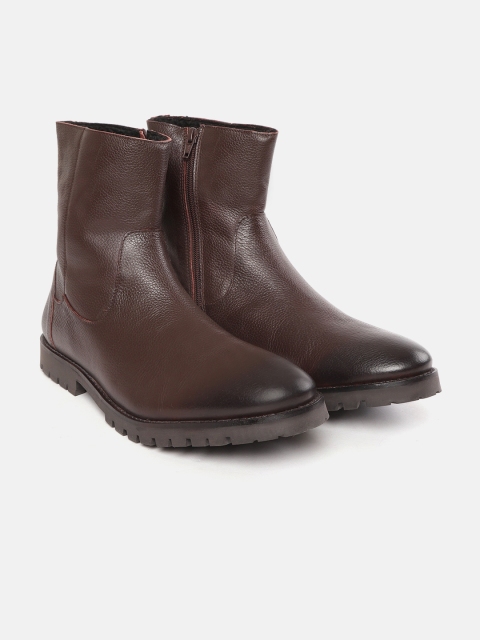 

Carlton London Men Coffee Brown Solid Leather Mid-Top Flat Boots