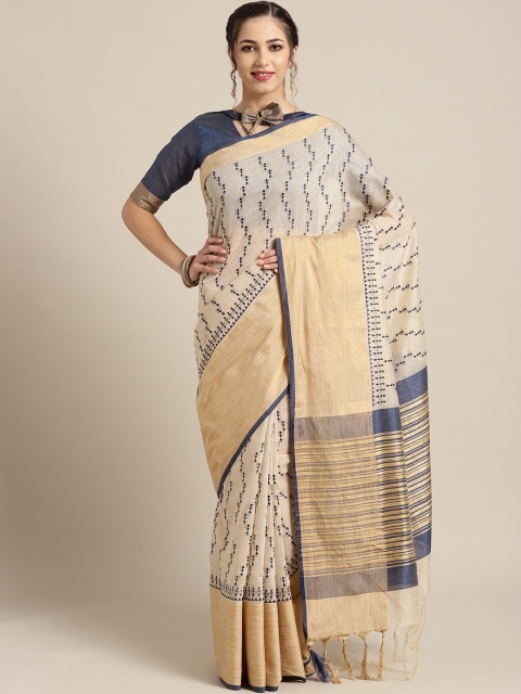 

Saree mall Beige & Navy Blue Embroidered Saree