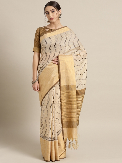 

Saree mall Cream-Coloured & Brown Embroidered Saree